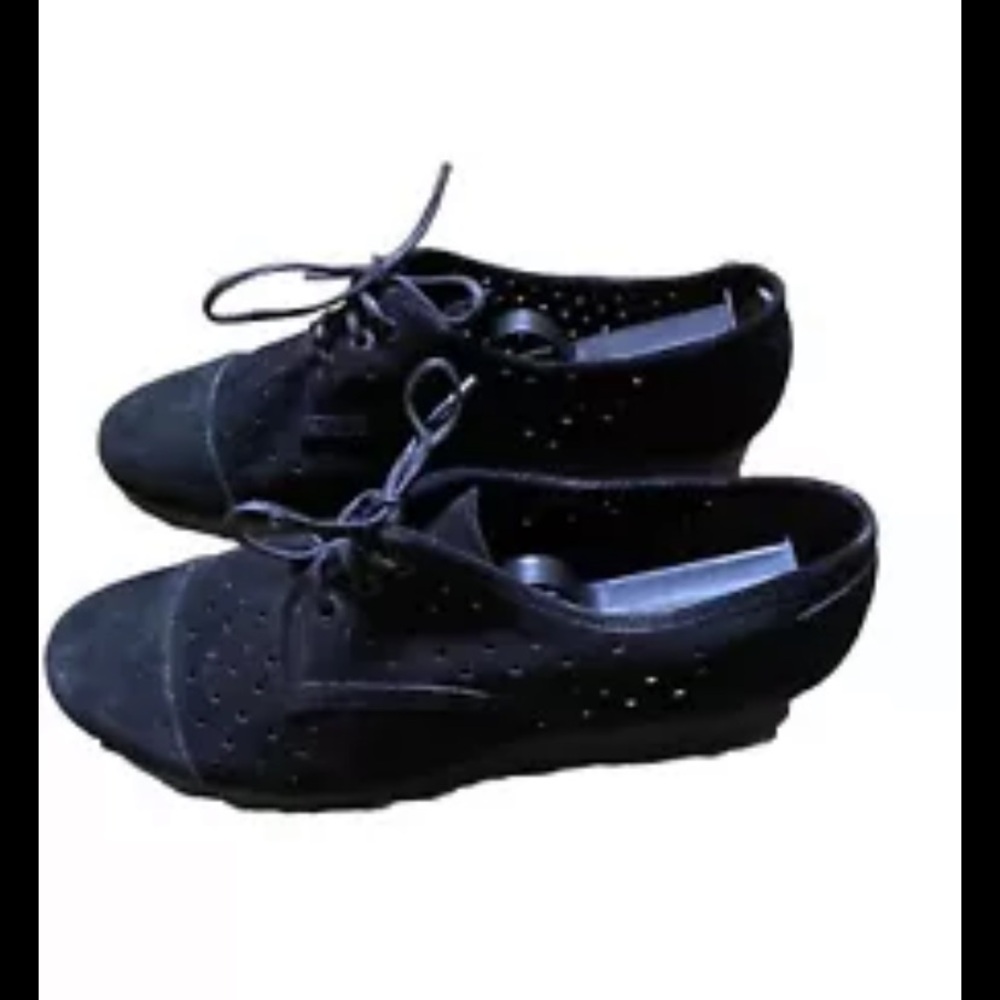 Robert Clergerie Black Suede Lazercut Wedge Lace Up Shoes Sz Women’s 40b 10